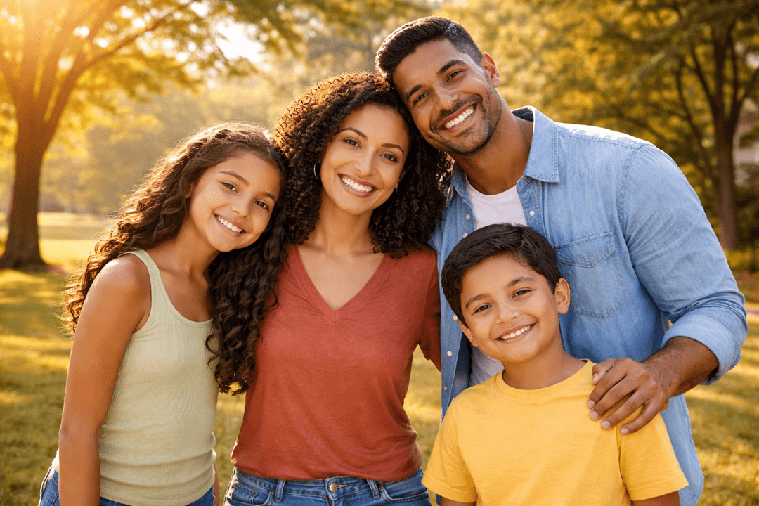 Happy family together in a park