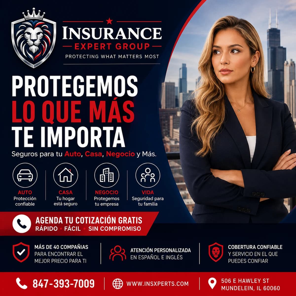 Insurance Expert Group — Protegemos lo que más te importa. Seguros para tu auto, casa, negocio y más. Atención en español e inglés. 847-393-7009